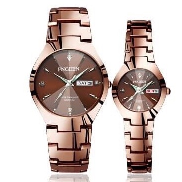 Đồng hồ nam nữ FNGEEN FC mặt tròn có lịch thứ lịch ngày, dây thép không gỉ