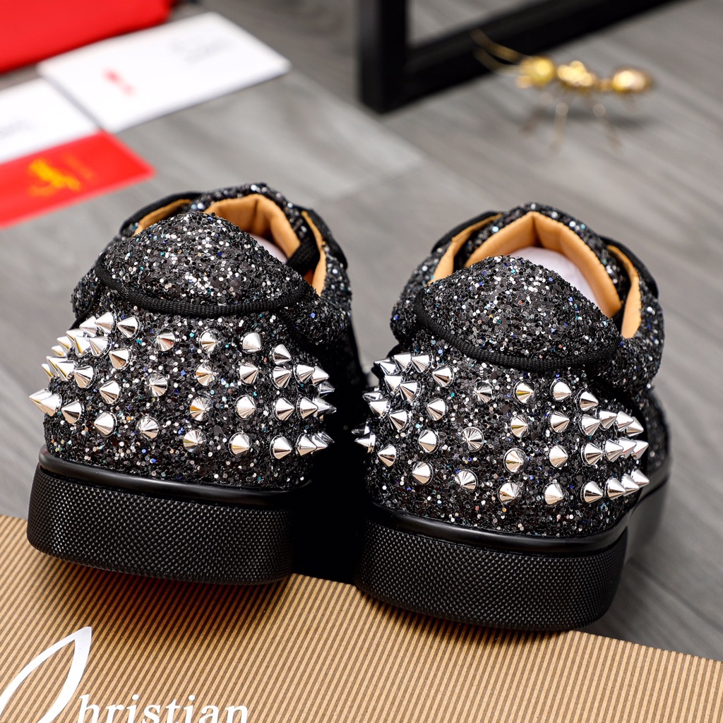 Giày thể thao nam da thật phối vải đính kim tuyến và đinh tán sành điệu, cá tính