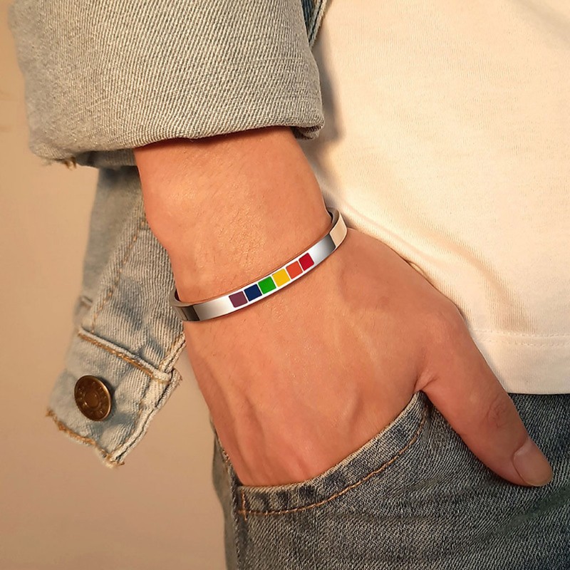 Vòng tay cầu vồng 6mm tự hào LGBT đồng tính nữ &amp; đồng tính nam bằng inox thời trang