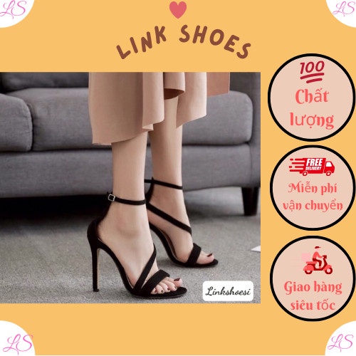 Giày sandal cao gót kiểu dáng quai chéo mũi tròn chất liệu da lộn 2 màu linkshoesi TT36