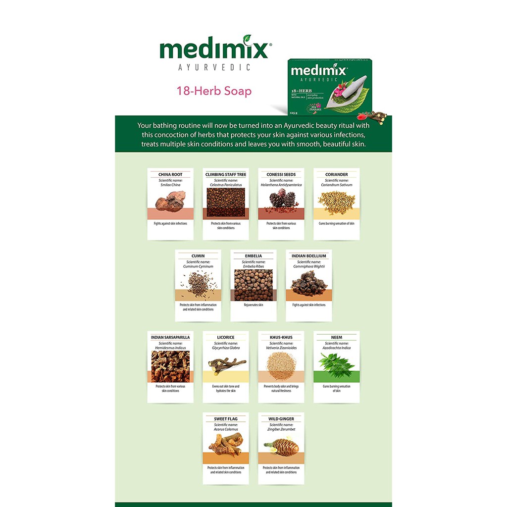 Xà Phòng Medimix Giảm Mụn Lưng 18 Loại Thảo Dược Ayurveda Tác Động Nhanh 75g