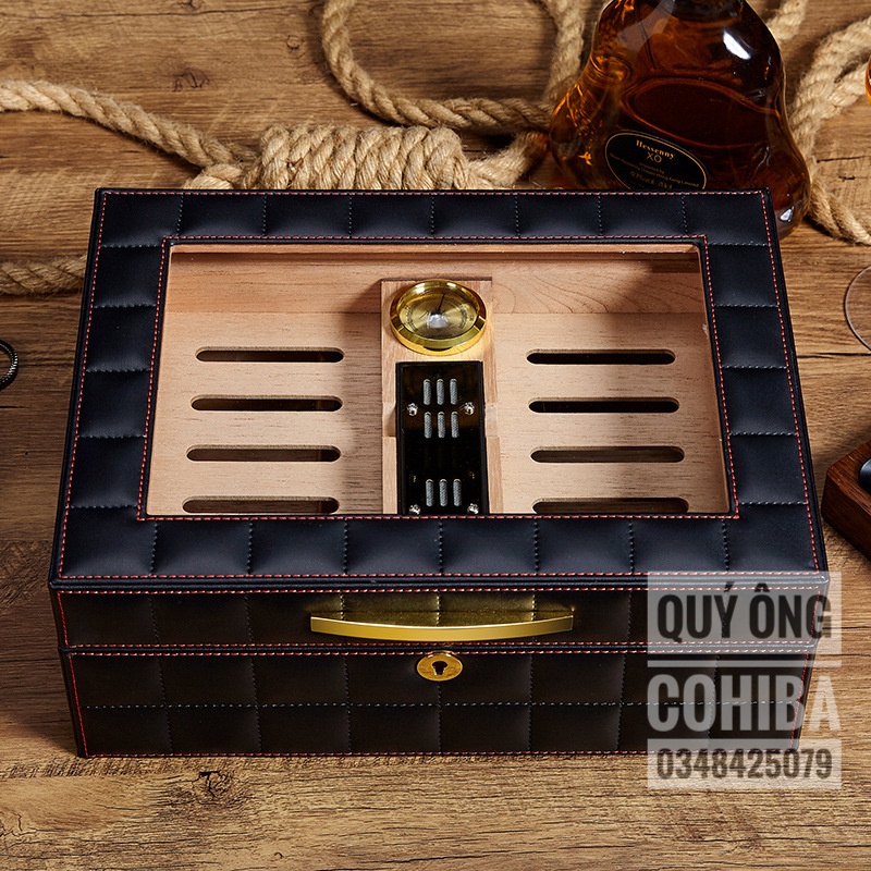 Humidor hộp giữ ẩm xì gà bọc da