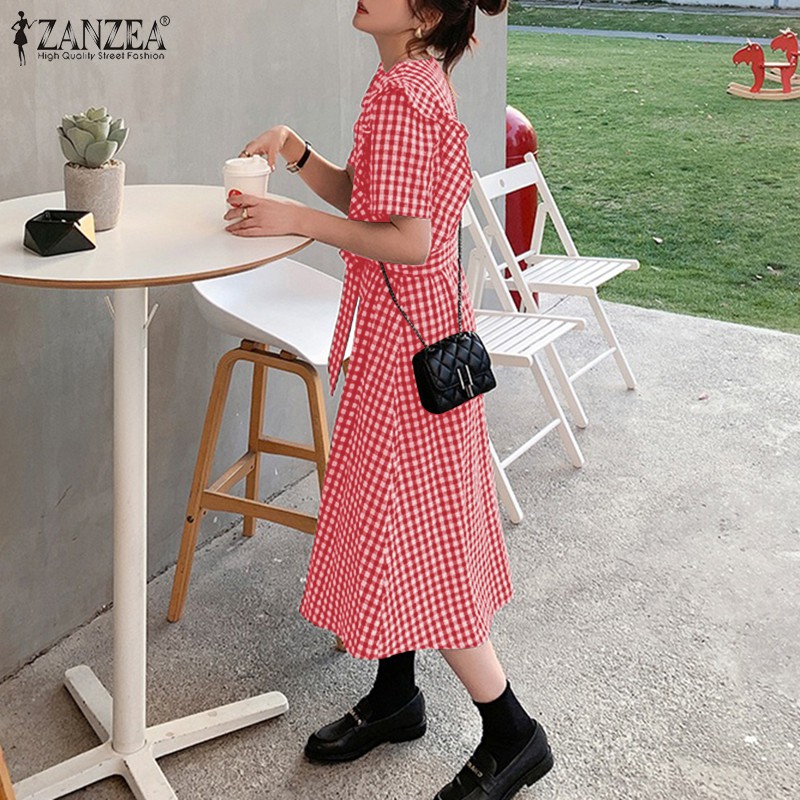 ZANZEA Đầm Dài Họa Tiết Ca Rô Thời Trang Thanh Lịch Dành Cho Nữ | BigBuy360 - bigbuy360.vn