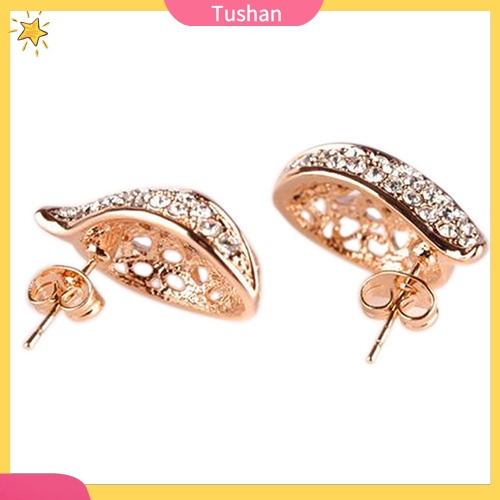 Đôi khuyên tai hình chiếc lá đính đá thời trang cho nữ