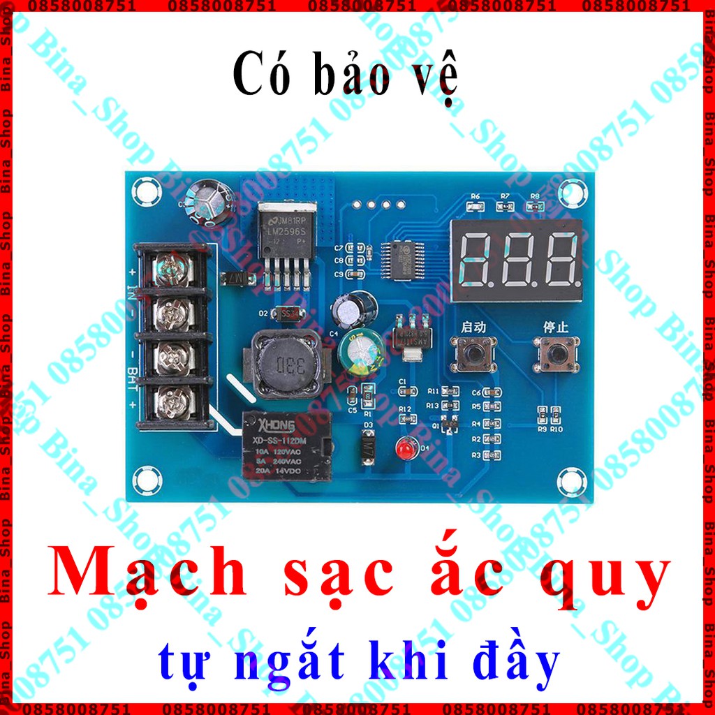 Mạch sạc ắc quy 12-24V có bảo vệ tự động ngắt khi đầy màn hình 0.36 inch