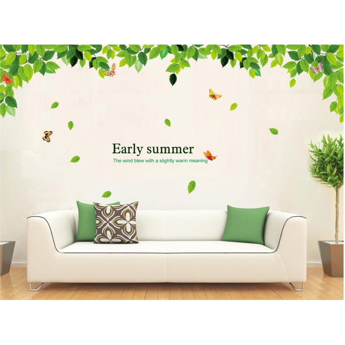 Decal trang trí tường Lá Rơi cùng Bướm