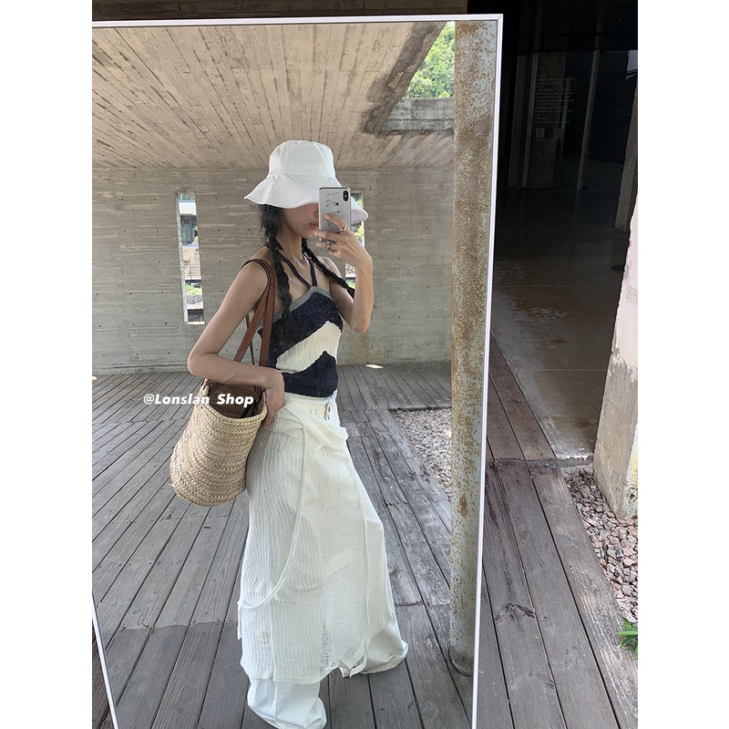 Áo lửng hai dây họa tiết kẻ sọc thời trang Hàn Quốc cá tính dành cho nữ