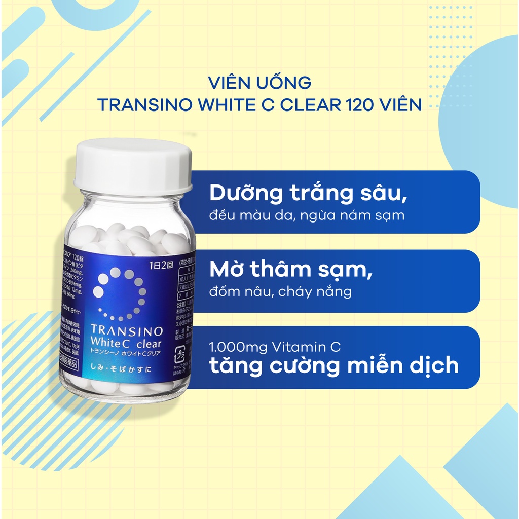 Viên uống trắng da, giảm nám, ngừa tàn nhang, viên uống Transino Xanh 120v của Nhật