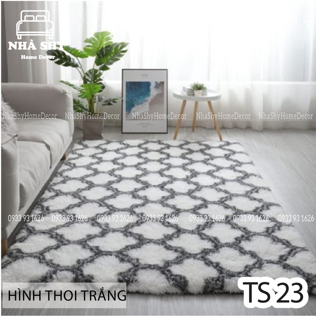 THẢM LÔNG TRẢI SÀN HÌNH THOI TRẮNG - LOẠI CAO CẤP HÀNG DÀY - NHIỀU SIZE