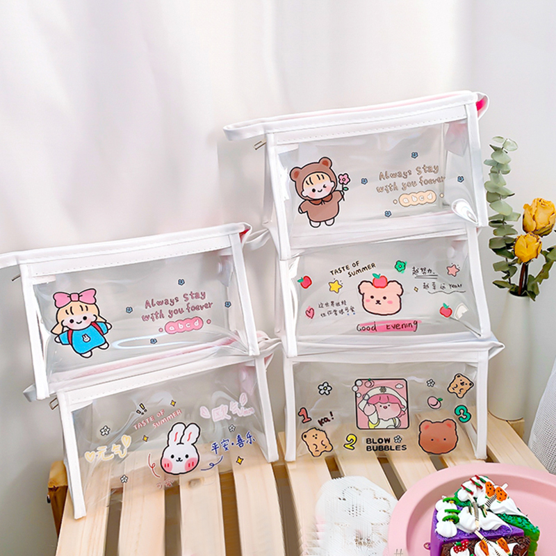 Túi Đựng Bút Trong Suốt In Hình Nhân Vật Hoạt Hình Dễ Thương
