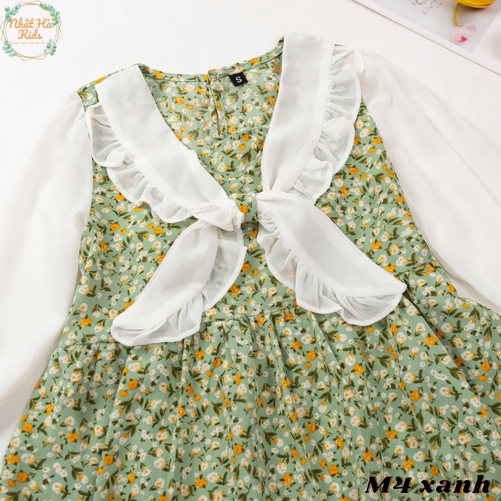 Váy bé gái thu đông M4 size từ 14-40kg tay dài thắt nơ, họa tiết hoa nhí dáng công chúa