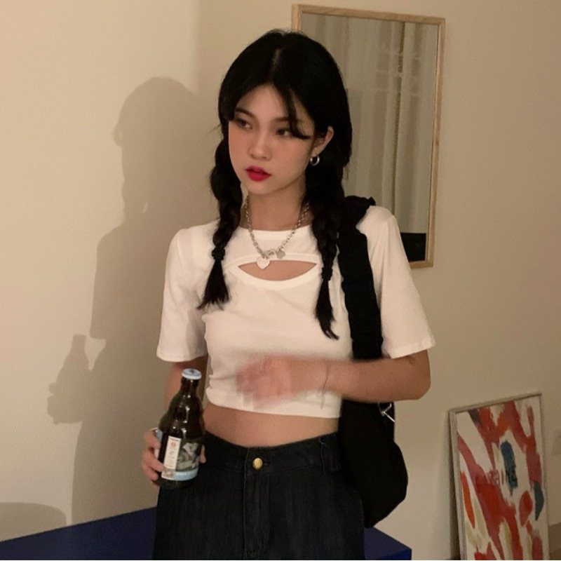 Áo Thun Croptop Tay Ngắn Màu Trơn Cho Nữ