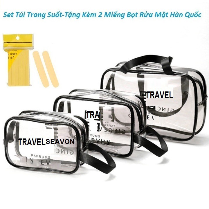 SET TÚI NHỰA TRONG SUỐT ĐỰNG ĐỒ CÁ NHÂN-TÚI ĐỰNG MỸ PHẨM TRANG ĐIỂM-TẶNG 2 MIẾNG BỌT RỦA MẶT  TMP5