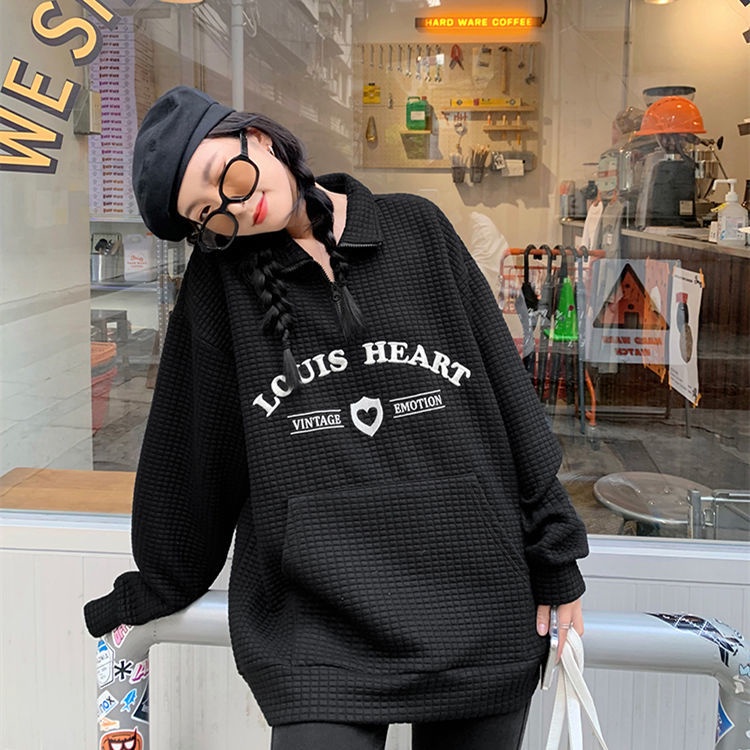 Áo khoác sweater dáng rộng có khóa kéo thời trang dành cho nữ