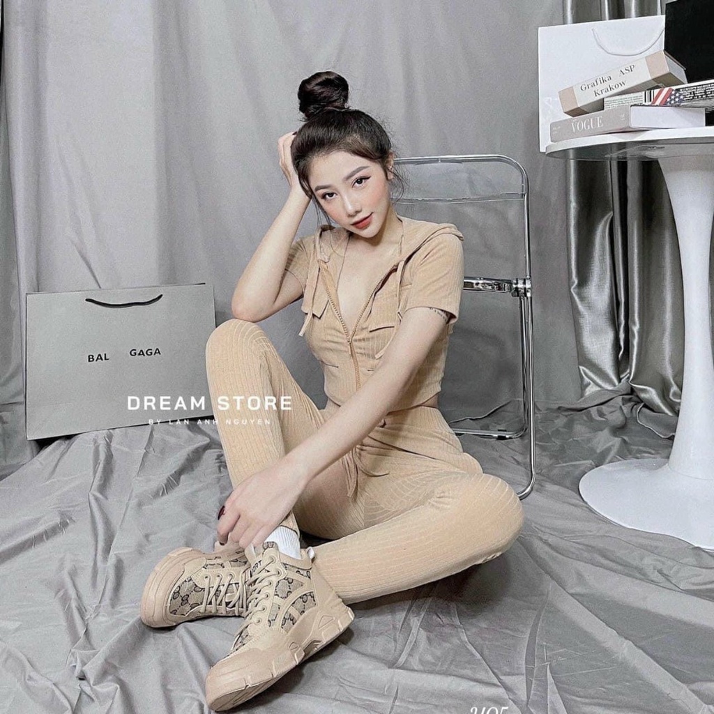 [set bộ] Set bộ 2 món áo và quần đi chơi quần dài ống túm kèm áo croptop kiểu nữ có dây kéo