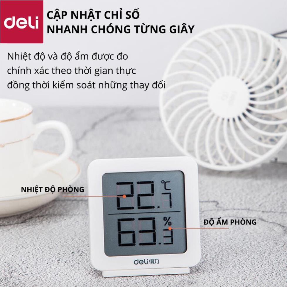 Nhiệt ẩm kế điện tử Deli - Màn hình điện tử - Trắng - 1 chiếc - 8838 [Deli]