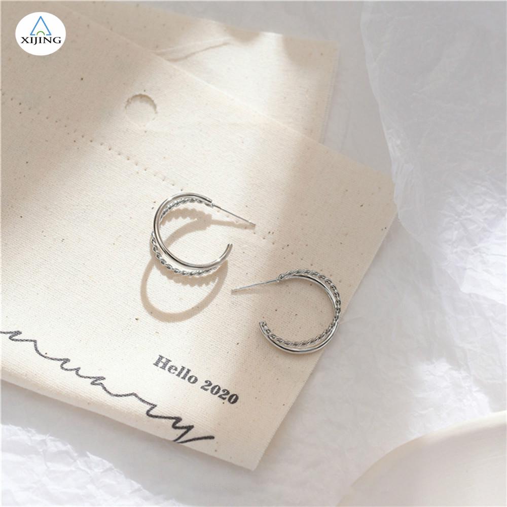 Bông Tai Bạc 925 Hình Chữ C Cá Tính Cho Nữ