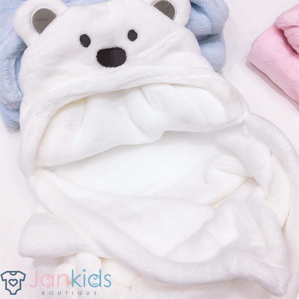Chăn ủ sơ sinh hình gấu có mũ/ khăn choàng ủ minizon cho bé