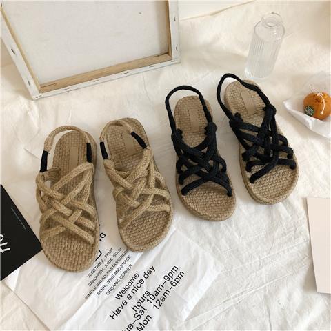 Dép đế xuồng Giày Đan Rơm Thắt Dây Phong Cách La Mã Thời Trang Mùa Hè Hàng Mới Dành Cho Học Sinh