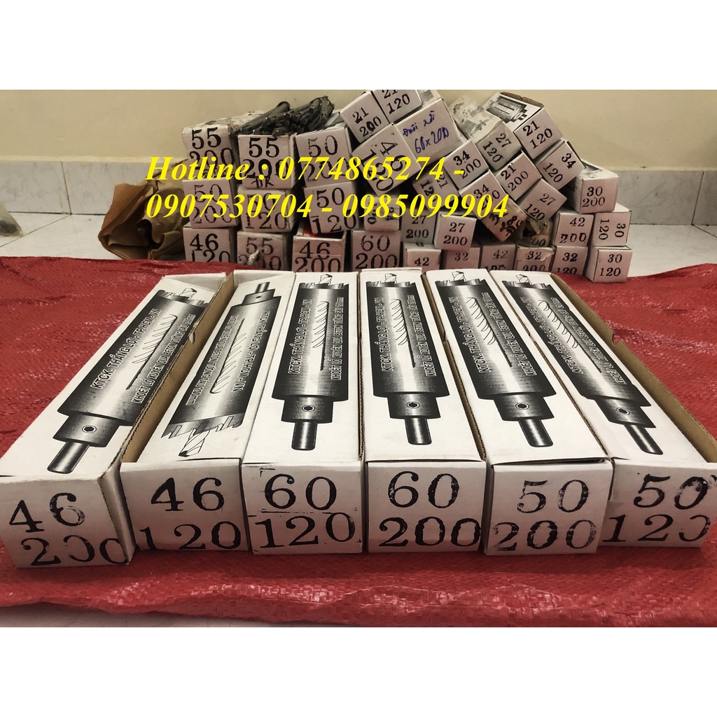Mũi khoan rút lõi tường gạch đuôi gài xuyên tường Thắng Lợi 120mm & 200mm (27-60)mm. Rất thích hợp cho anh em điện lạnh
