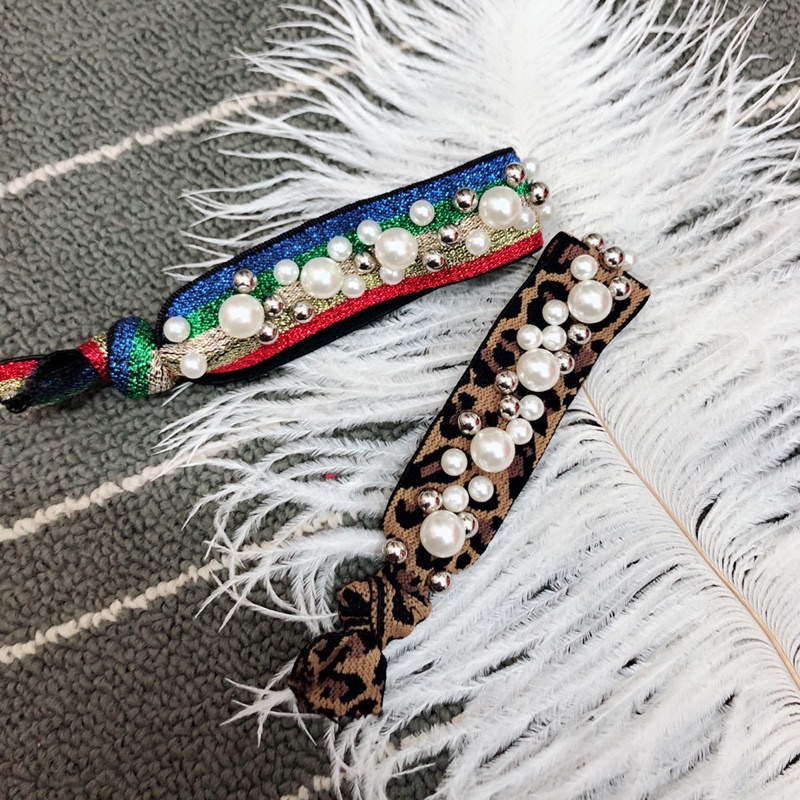 Dây buộc tóc nơ đính ngọc phong cách hàn quốc sang chảnh