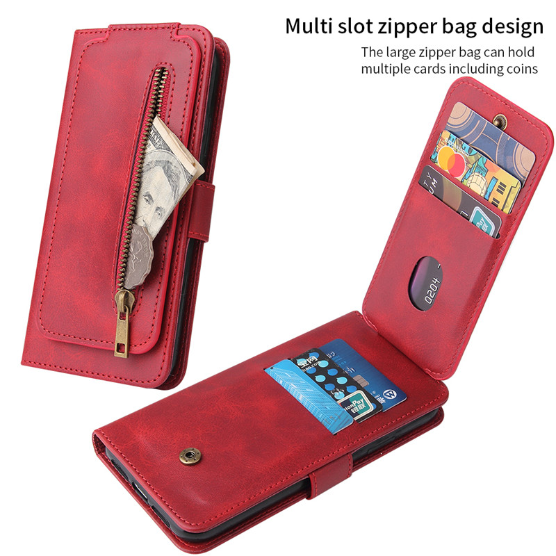 Ốp điện thoại da dạng ví nắp lật có 9 khe để thẻ có dây đeo chống va đập cho IPhone 12 11 Pro MAX MIni