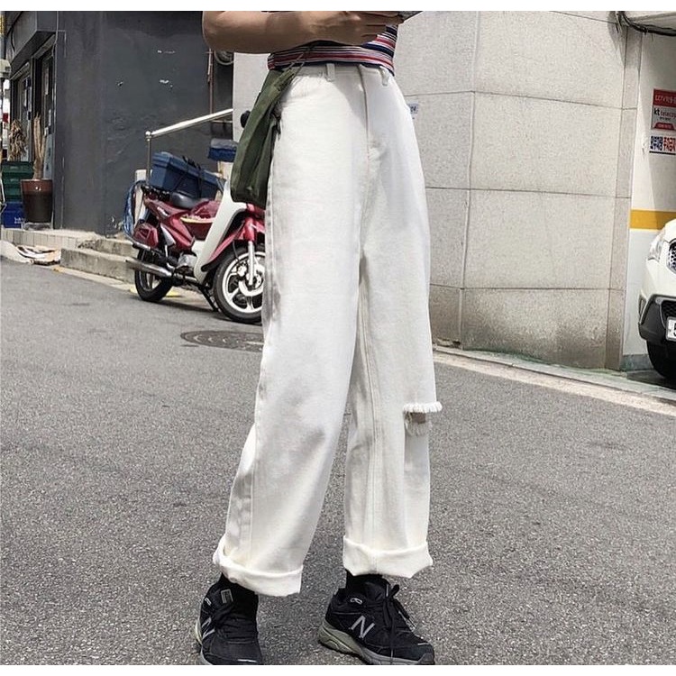 [ ĐỦ KIỂU ] QUẦN JEANS ỐNG RỘNG NỮ LƯNG CAO MÀU TRẮNG, ĐEN, ĐỦ KIỂU RÁCH CAO CẤP NITIQC CHẤT VẢI DÀY DẶN
