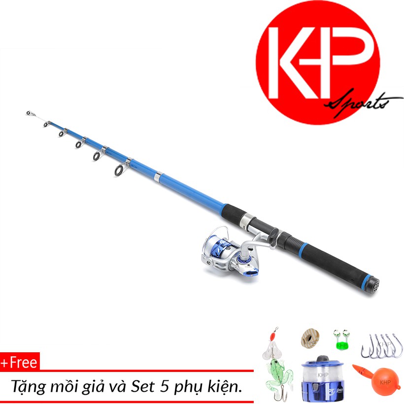 Bộ cần câu KHP Xanh Phối Đỏ 2m7 + Máy 3000 + Bộ Phao Lưỡi