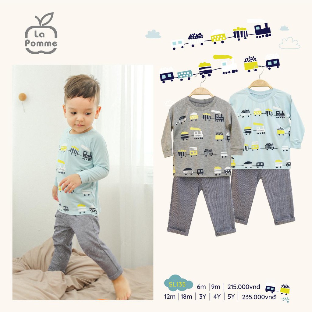 SL135 Bộ dài tay La Pomme Đoàn tàu nhỏ bé trai, bé gái