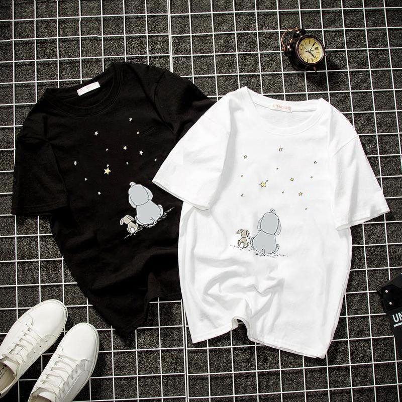 Áo thun Unisex form rộng voi và thỏ ngắm sao Hàn Quốc vải dày mịn 2019T1548