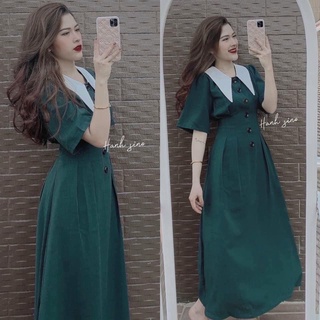 VÁY KHUY PHỐI CỔ SIẾT EO ĐỦ 4 MÀU [RẺ VÔ ĐỊCH]