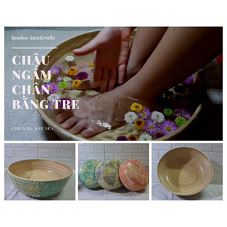 Chậu ngâm chân bằng tre dùng cho spa, tiệm nail. Kích thước rộng 30cm sâu 12cm.