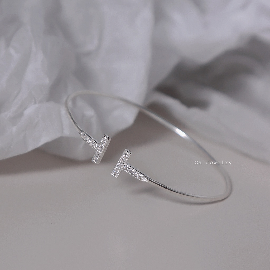 Kiềng tay nữ vòng tay nữ bạc s925 2 đầu thanh ngang đính đá Cá jewelry KIENG12