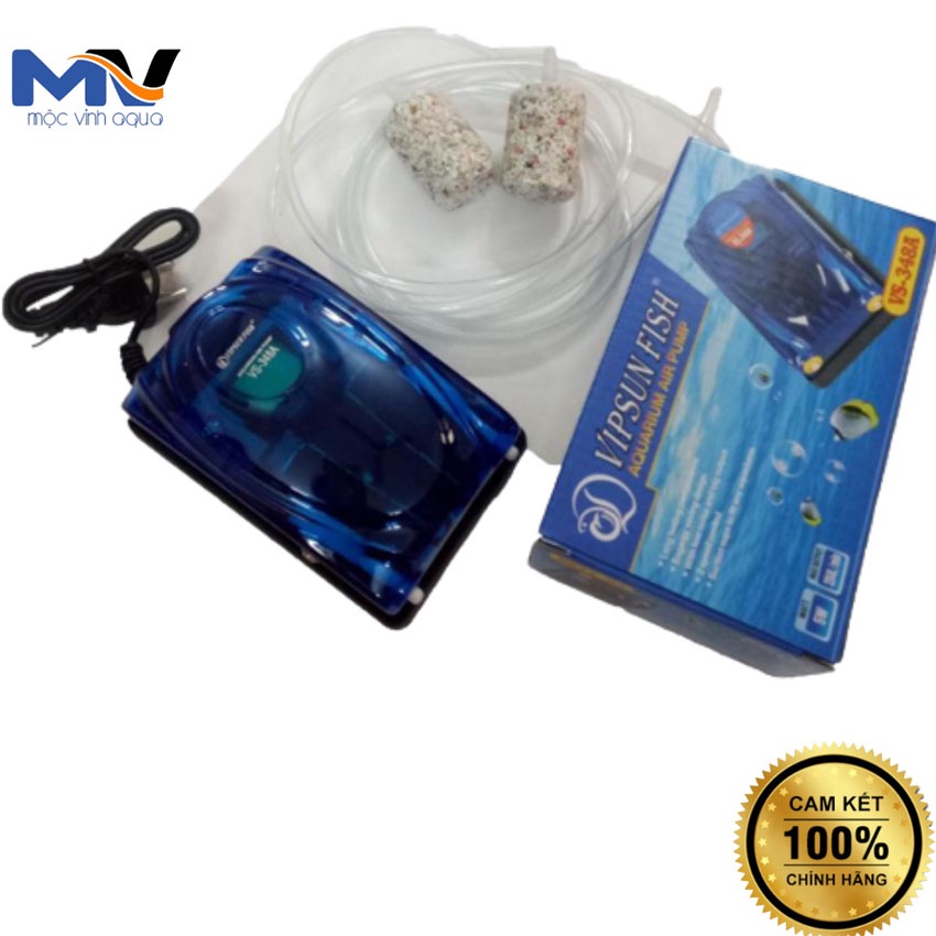 Máy sủi oxy hồ cá 2 vòi Vipsun siêu êm, nhỏ gọn