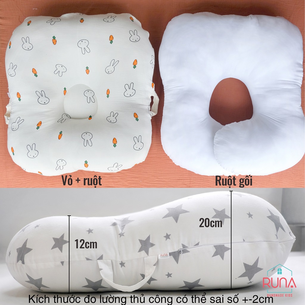 Gối chống trào ngược cho bé cotton Hàn 100% RUNA KIDS gối chống nôn trớ an toàn cho bé size lớn 65x70cm