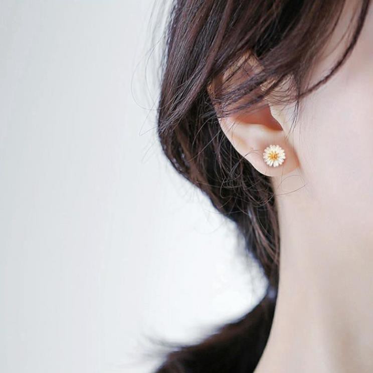 Khuyên tai bạcFREESHIPHoa tai bạc thiết kế hình hoa cúc hợp thời trang [bong tai bac]