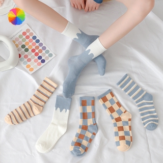Vớ Dài Kẻ Sọc Caro Màu Xanh Dương Phong Cách Nhật Bản Dễ Thương Thời Trang Cho Nữ YK