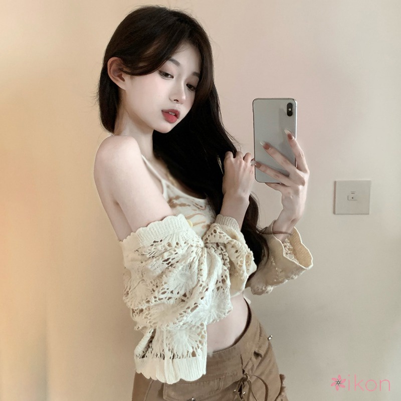 1 Bộ Áo Khoác Cardigan Dệt Kim + Áo Sát Nách Hở Lưng Kiểu Hàn Quốc Gợi Cảm