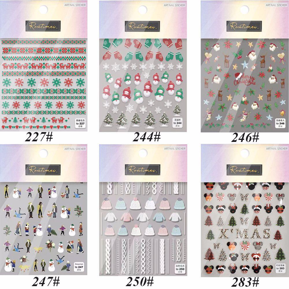 Miếng Dán Họa Tiết Hoa Tuyết Tuần Lộc / Người Tuyết Dập Nổi 3D Trang Trí Móng