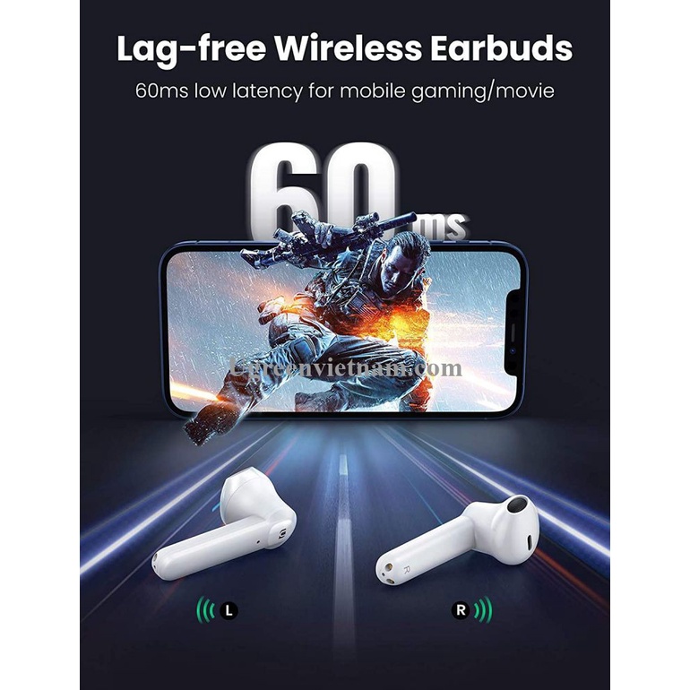 Ugreen 80652 màu trắng bt5.0 HiTune T2 Tai nghe không dây chơi game âm thanh 3D 4 micrô Loại bỏ tiếng ồn Chống nước WS10