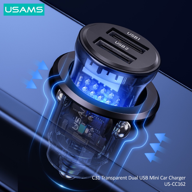 Cốc sạc nhanh USAMS C31 hai cổng USB A+A Mini cho điện thoại/ laptop/ máy tính bảng