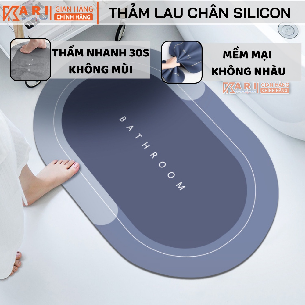 Thảm Lau Chân Lót Sàn Nhà Tắm, Silicon 3 Lớp Siêu Thấm Hút, Không Bám Mùi Chống Trơn Trượt