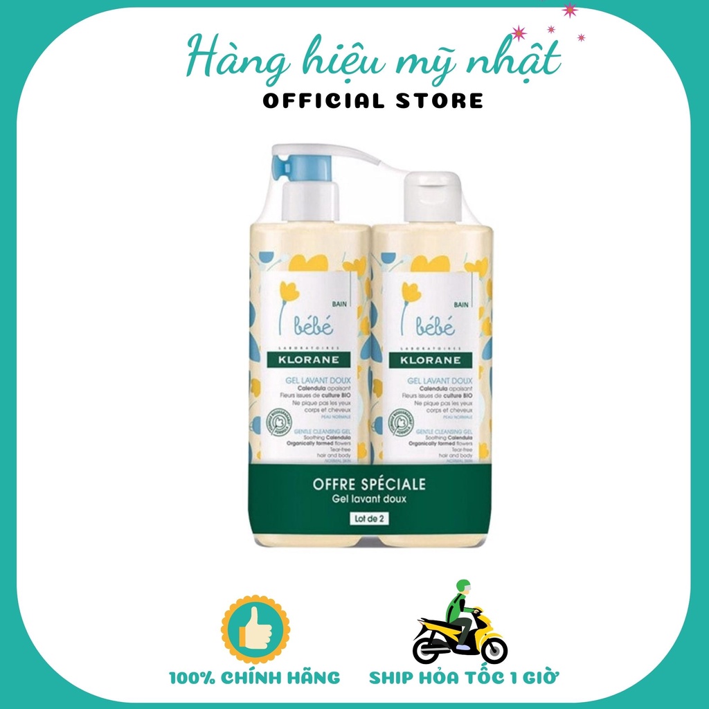 Sữa tắm Klorane Bebe Pháp – Sữa tắm gội 2 in cho trẻ sơ sinh set 500ml