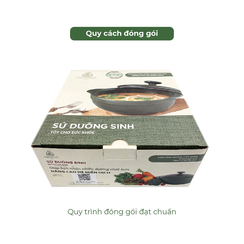 Nồi dưỡng sinh Minh Long  Luna 0.55L + nắp Healthycook Xanh rêu - Gốm sứ cao cấp Minh Long I