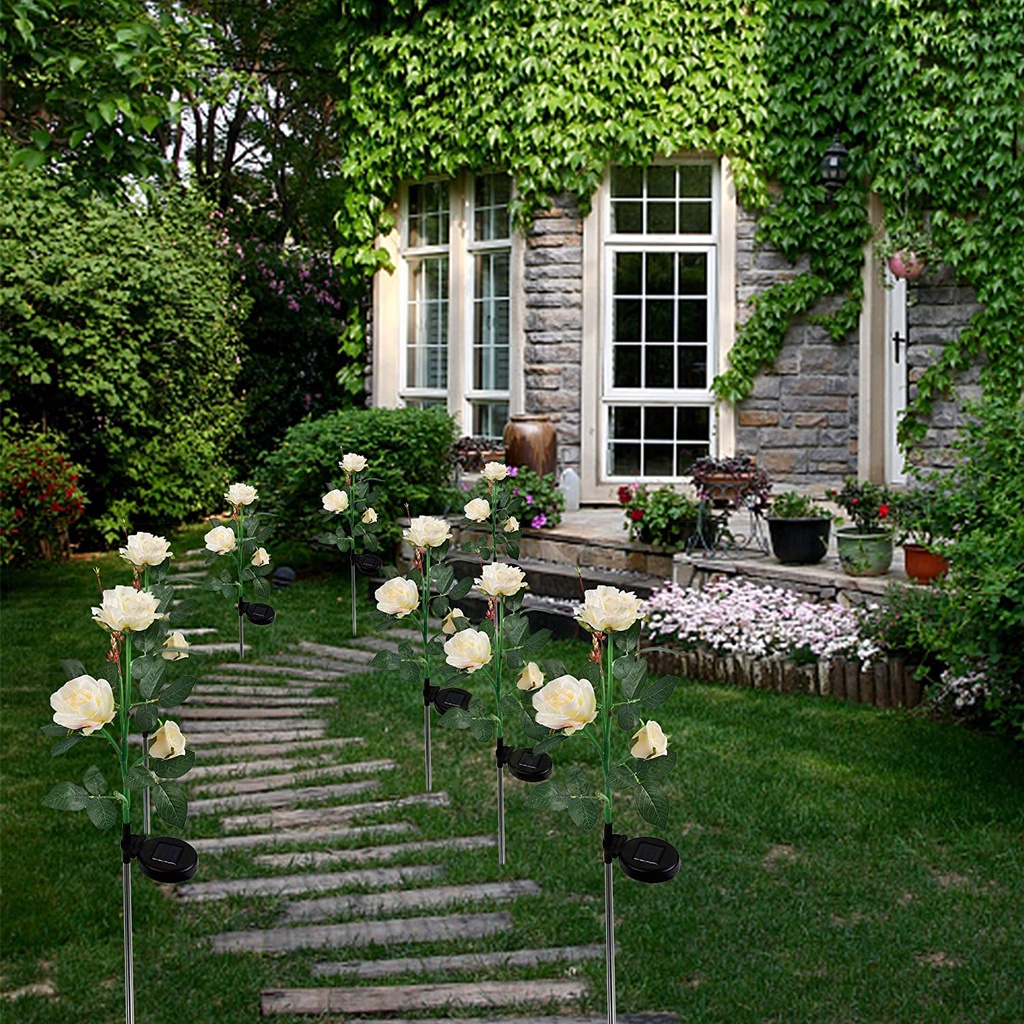 Đèn Led Năng Lượng Mặt Trời 3 Đầu Hình Hoa Hồng Trang Trí Sân Vườn