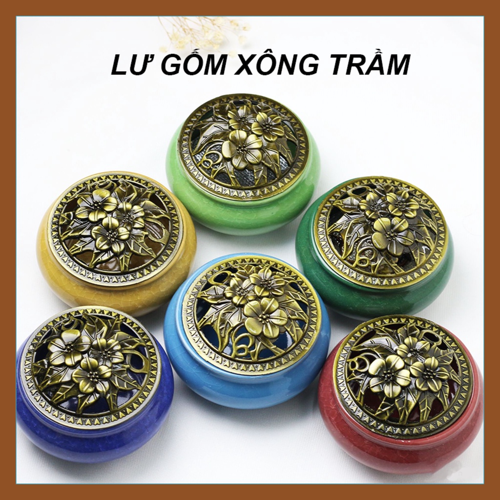 Lư xông trầm bằng gốm - Lư hương sứ nhiều màu, có tấm lót chống nóng đi kèm - Trong Nhà