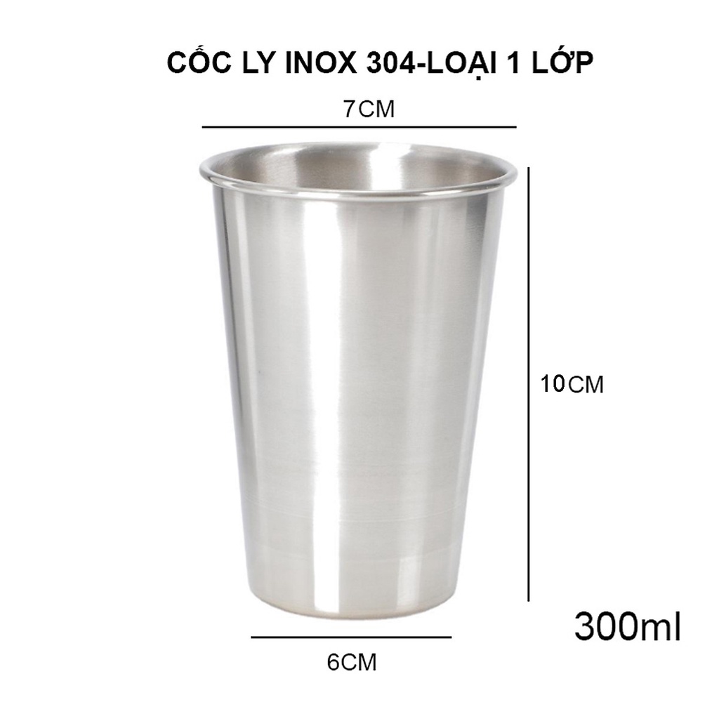 Cốc ly uống nước bằng inox 304 loại 1 lớp, dùng uống nước đa năng loại 300ml