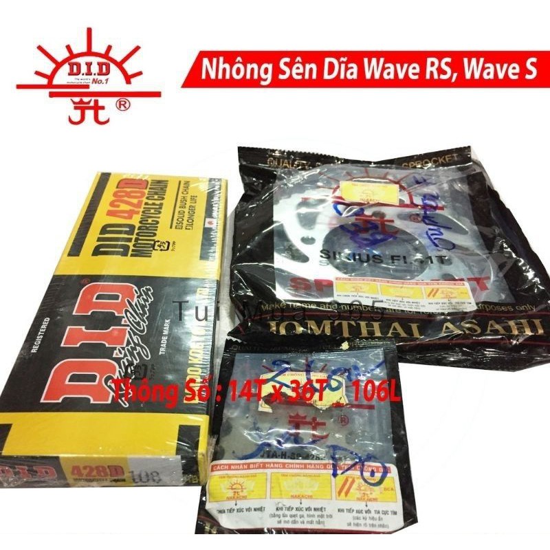 Nhông Dĩa Mặt Trời Sên DID Nhật Honda Wave S, Wave RS 14 x 36 x106L
