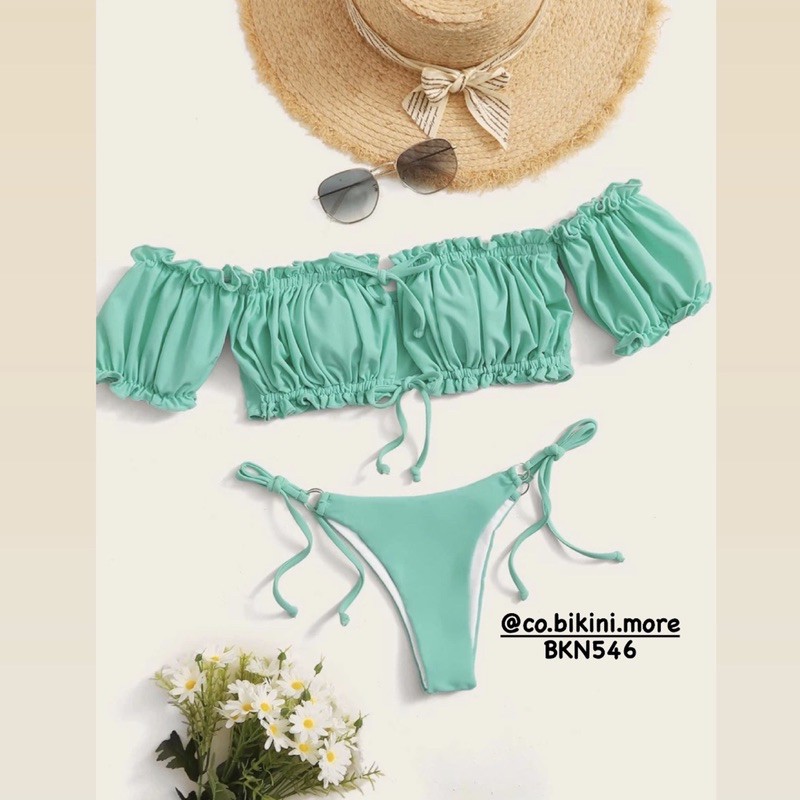 [BKN546] &lt;ÂU&gt; SET BIKINI TRỄ VAI HỒNG BABY/XANH MINT