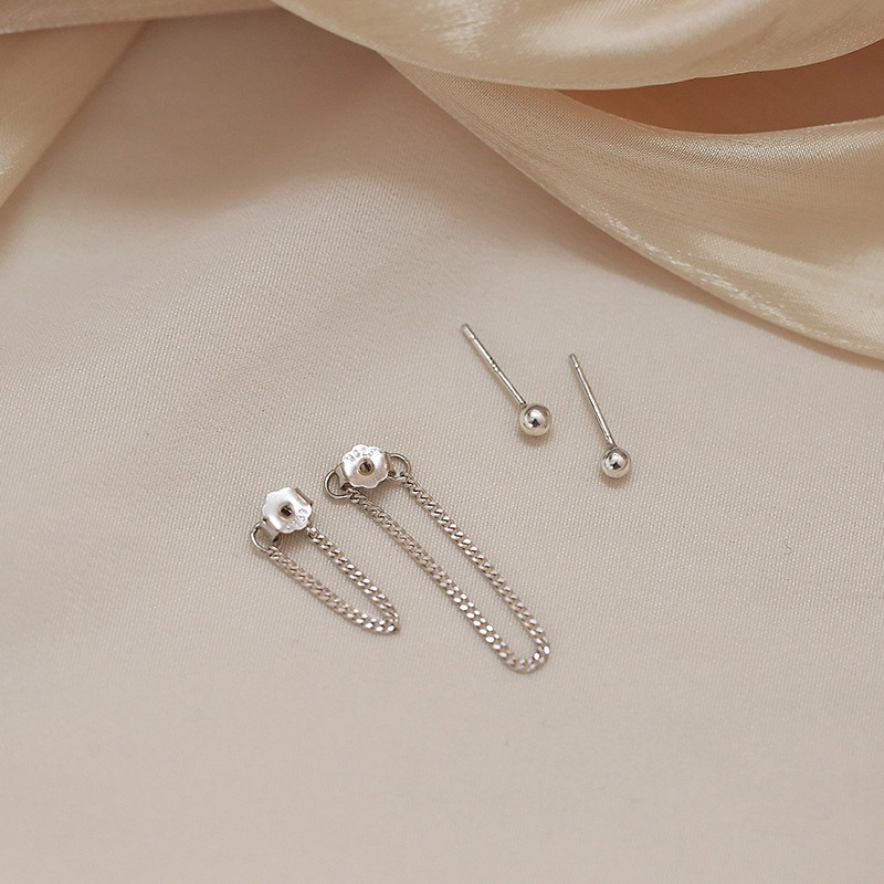 We Flower Đôi khuyên tai mạ bạc s925 phối dây xích phong cách Hàn Quốc cá tính cho nữ